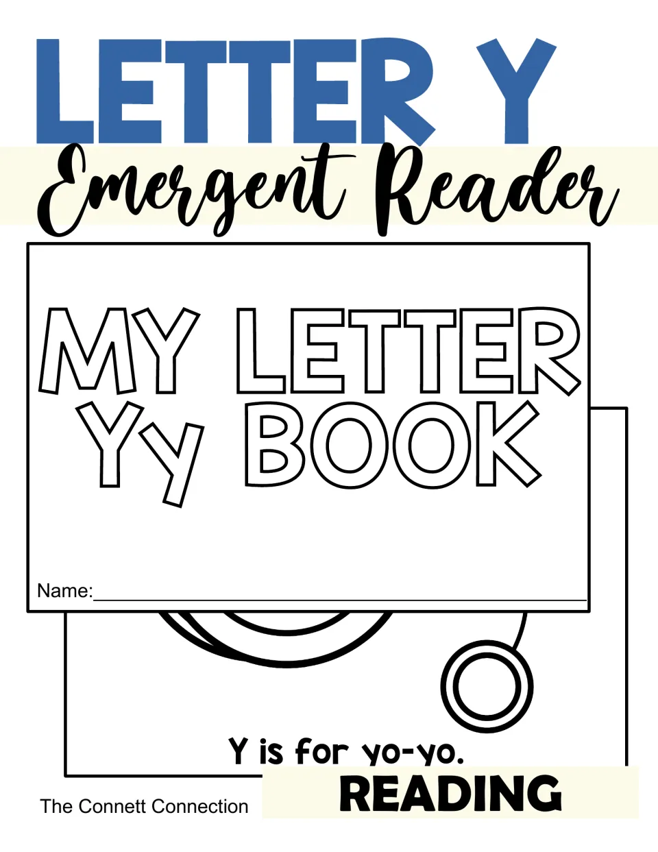 Letter Y Emergent Reader cover showing the My Letter Yy Book title page and a yo-yo page reading Y is for yo-yo