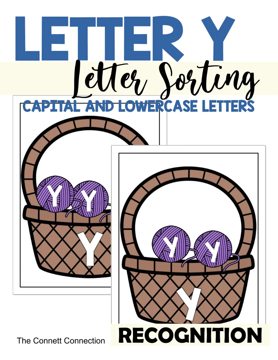 Cover for Letter Y Letter Sorting: capital and lowercase letter recognition with yarn balls sorted into Y and y baskets