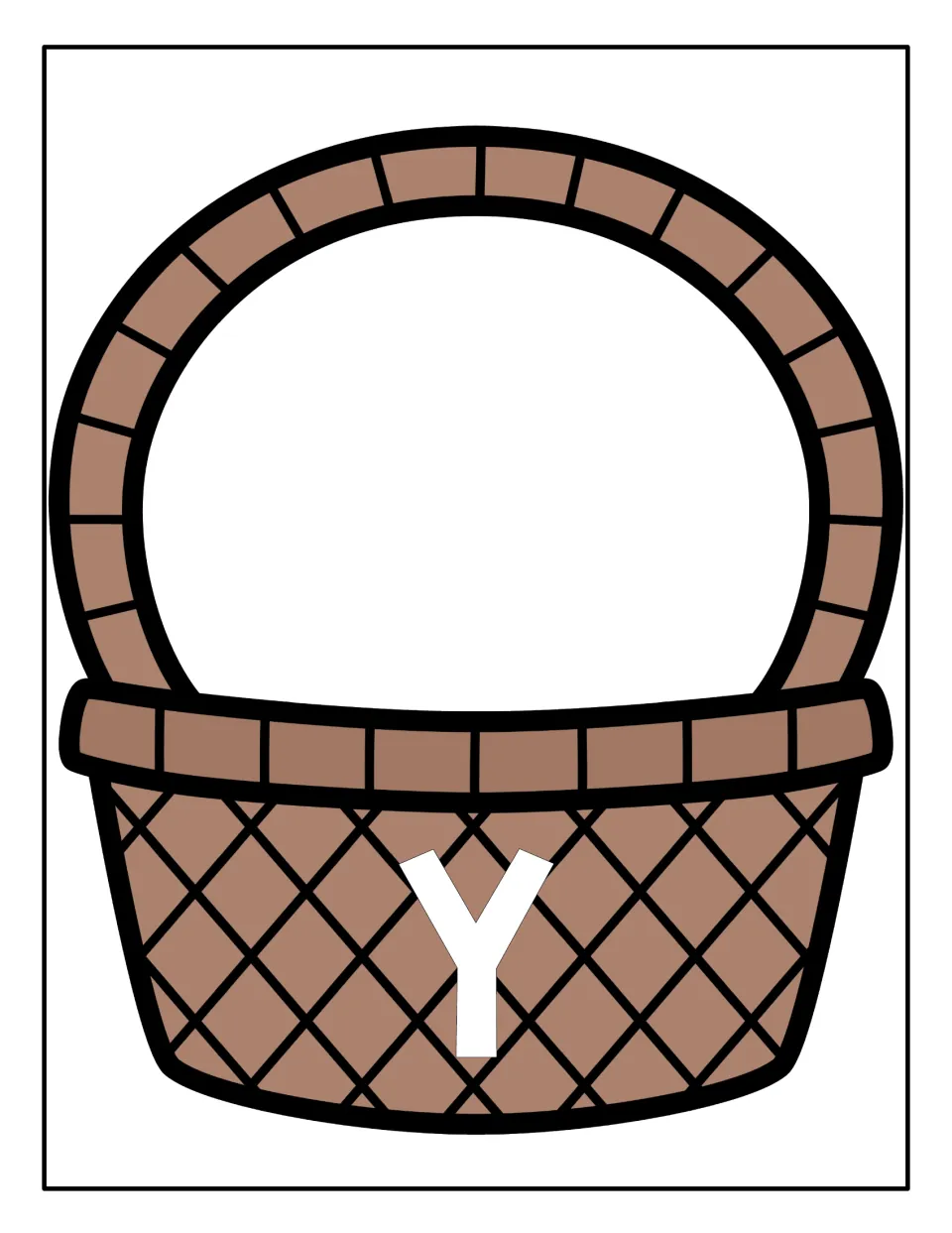 Capital Y sorting mat: a brown basket marked with an uppercase Y where students place the yarn balls showing capital Y