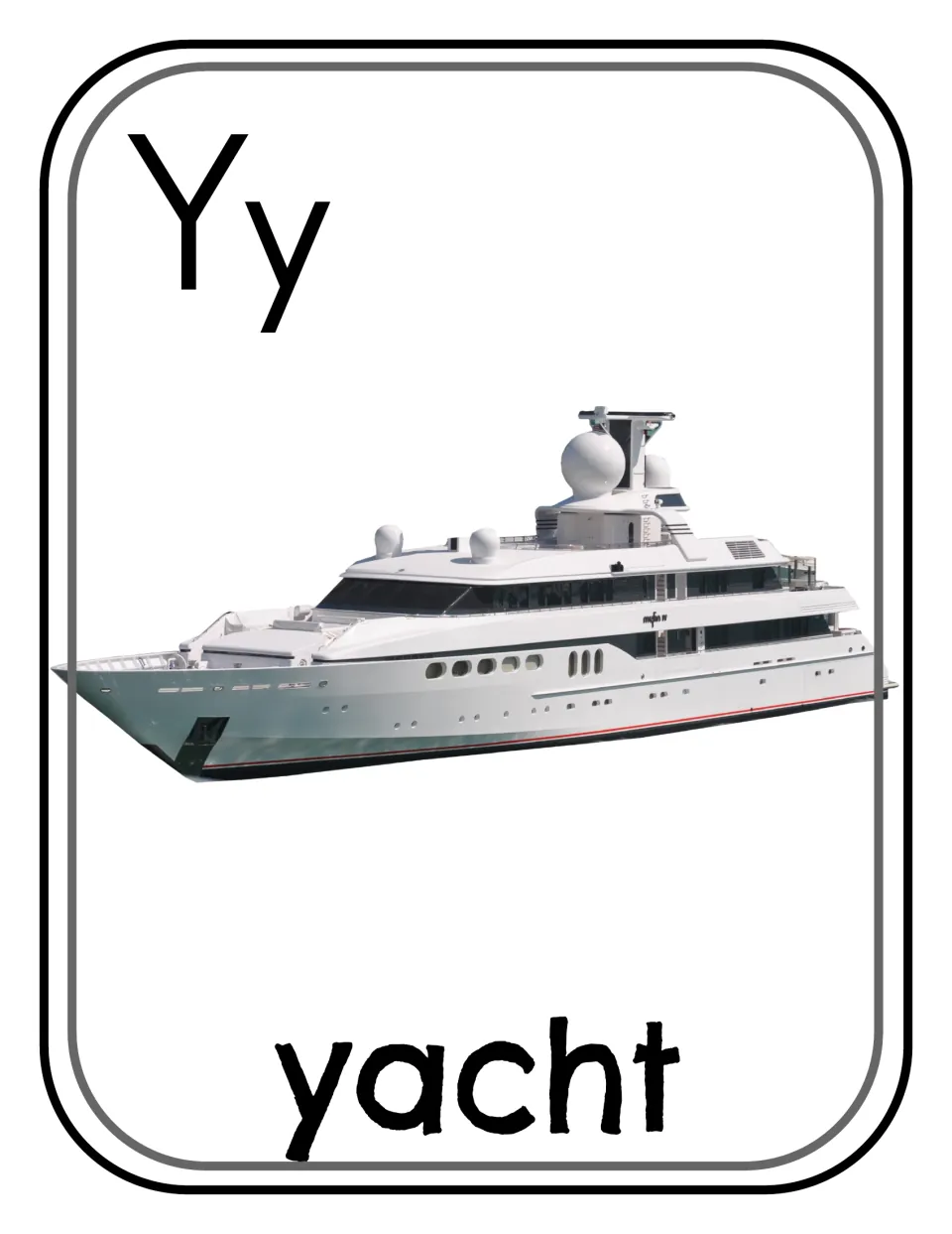 Letter Y photo poster/card 1 of 12, showing uppercase Y, lowercase y, and a yacht labeled 'yacht'