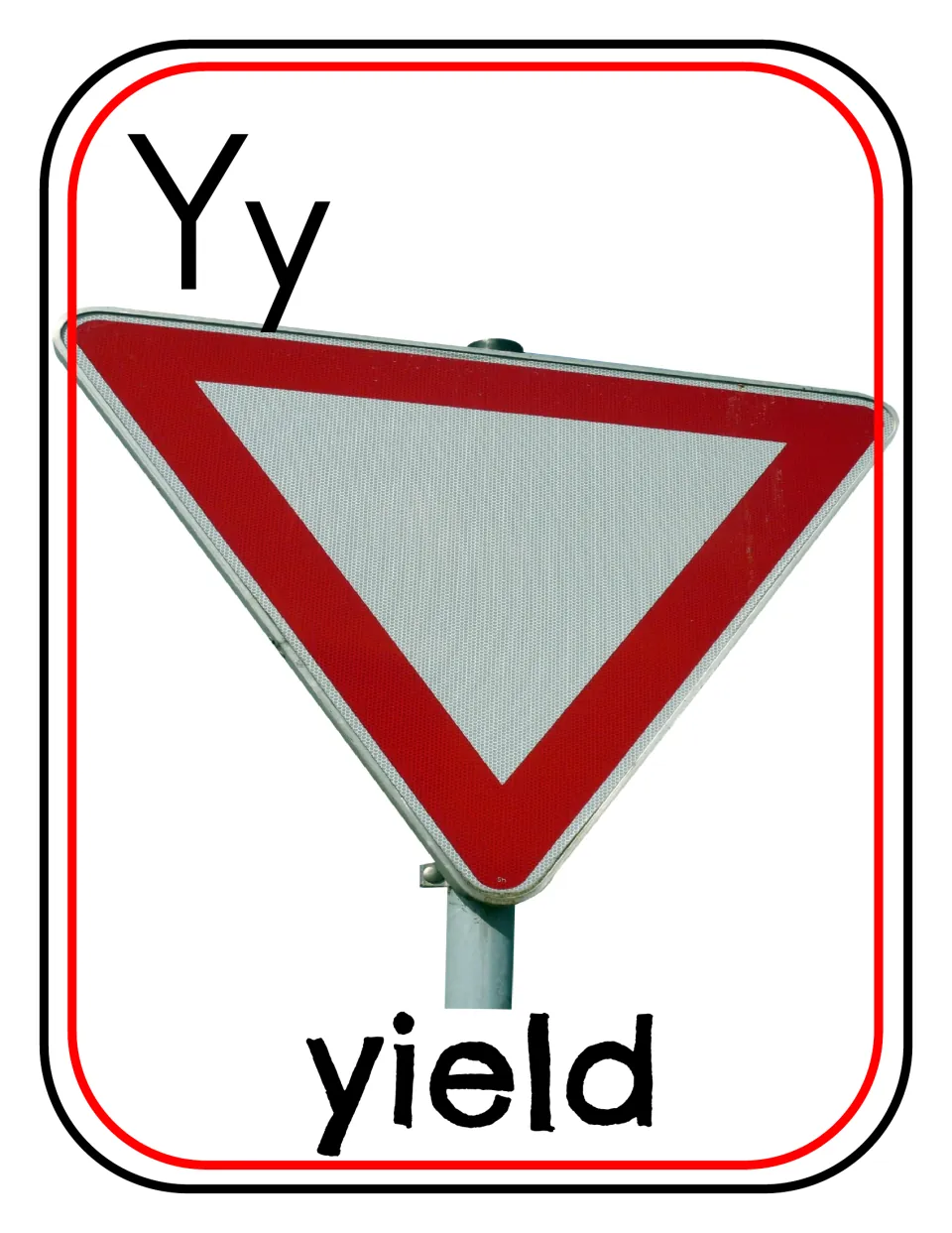 Letter Y photo poster/card 8 of 12, showing uppercase Y, lowercase y, and a yield sign labeled 'yield'