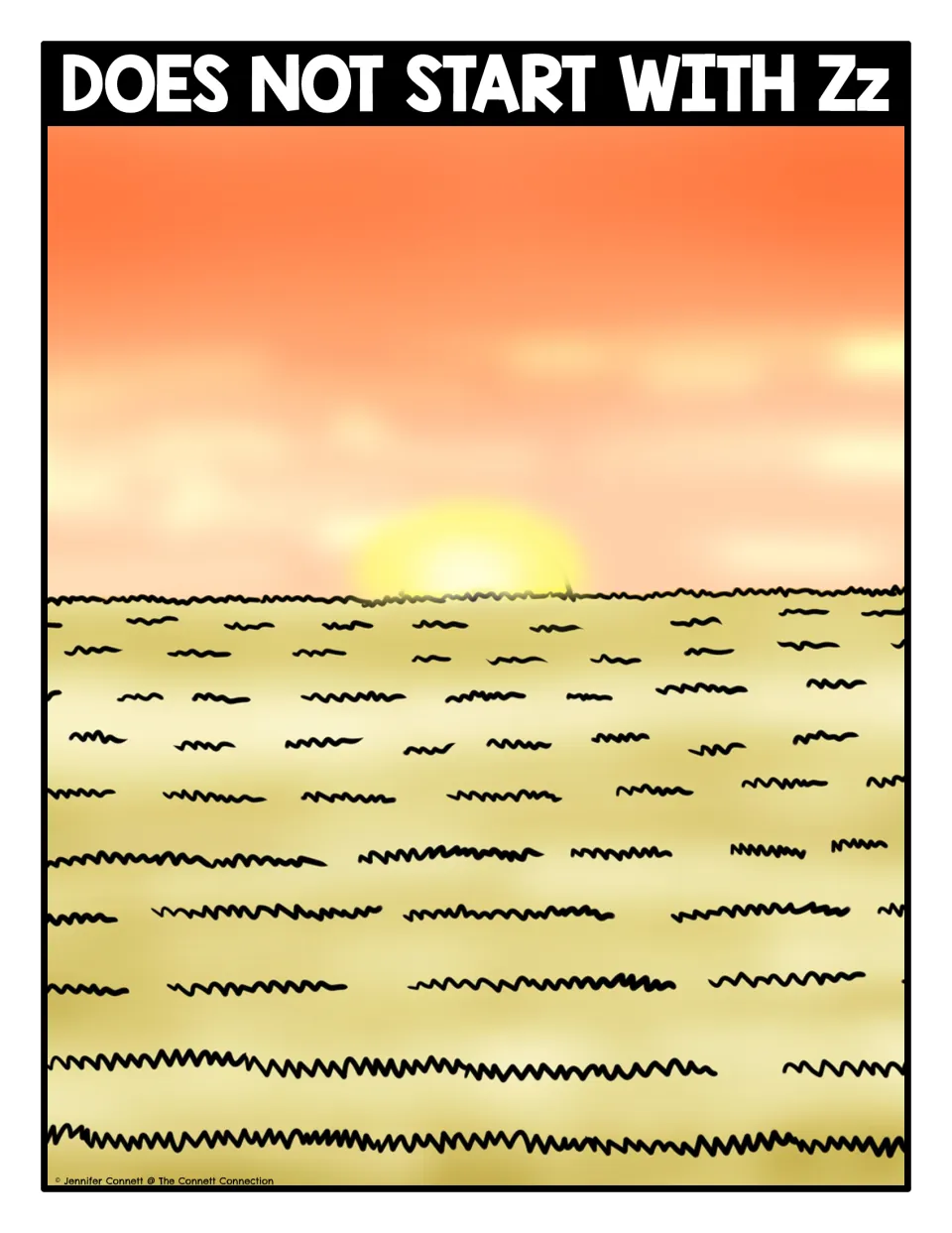 Z sound sort mat headed Does Not Start With Zz: savanna sunset scene for picture cards that begin with other sounds