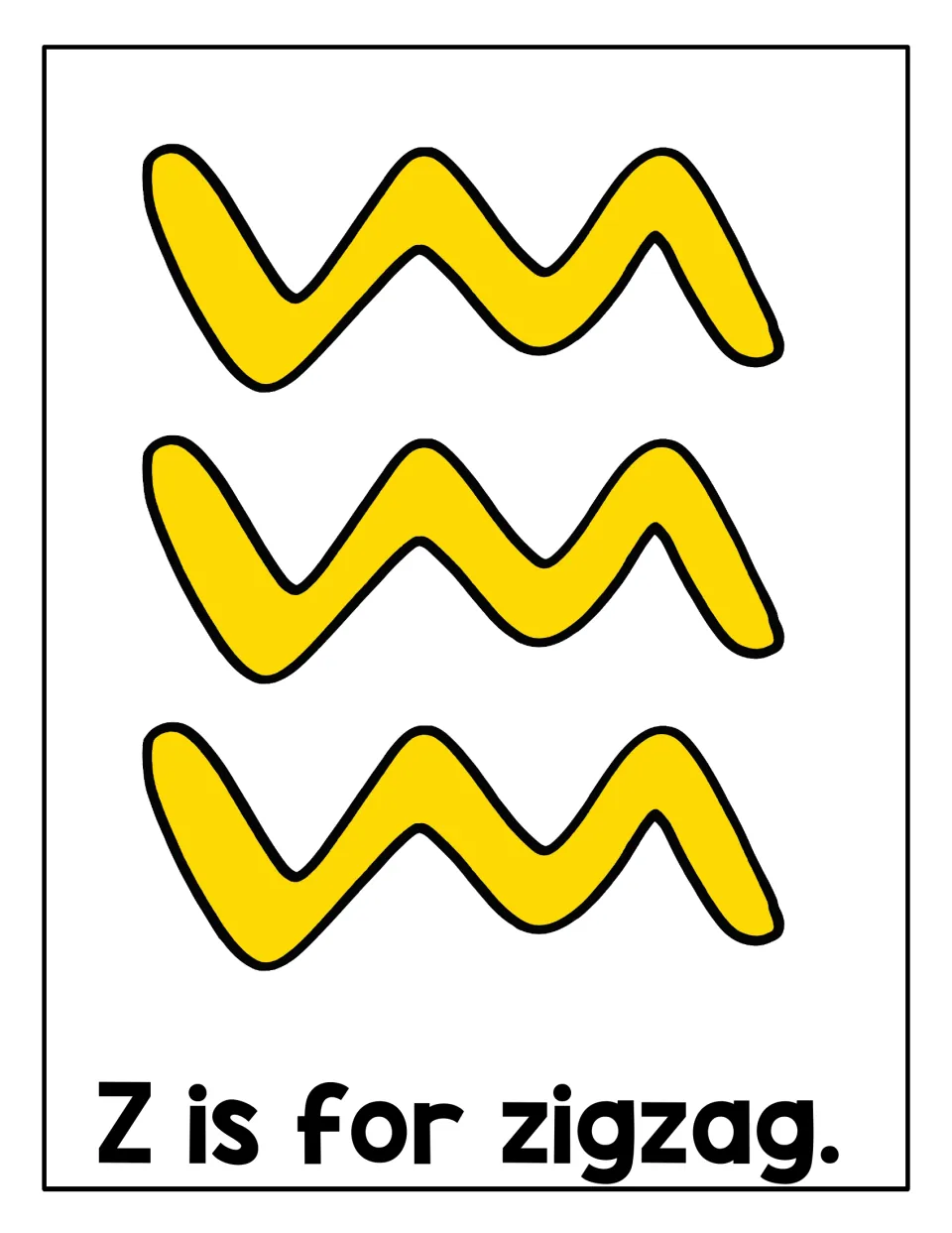 Letter Z mat, Z is for zigzag: students roll playdough to fill three yellow zigzag shapes and link Z to its sound