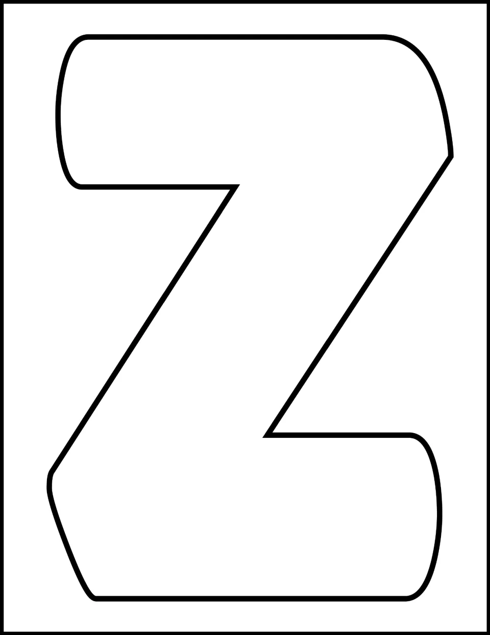 Large outline uppercase Z for the letter Z cut-and-paste activity, paired with the separate picture cutouts