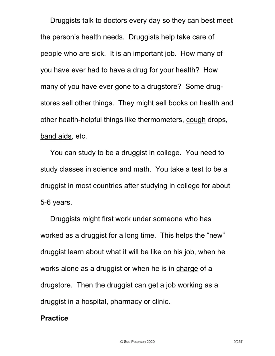 Second page of 'A Druggist' describes drugstore goods, college study, and training with an experienced druggist