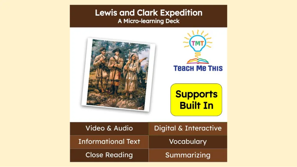 Cover of Lewis and Clark Expedition, a micro-learning deck featuring reading, vocabulary, video, and audio