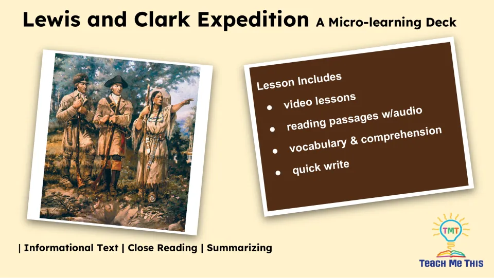 Lesson overview lists video lessons, reading passages with audio, vocabulary and comprehension, and a quick write