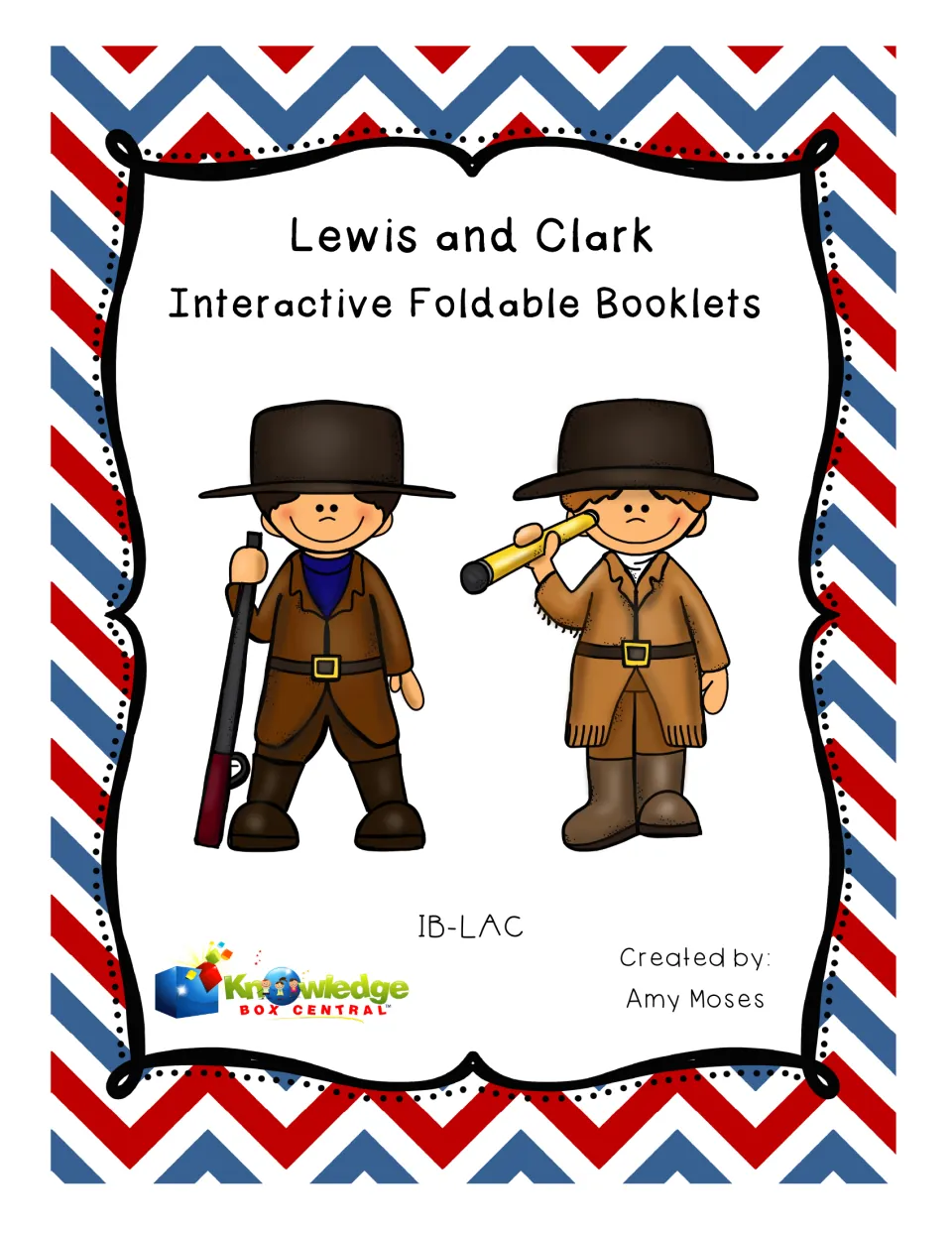 Lewis and Clark Interactive Foldable Booklets cover with cartoon explorers holding a rifle and a spyglass