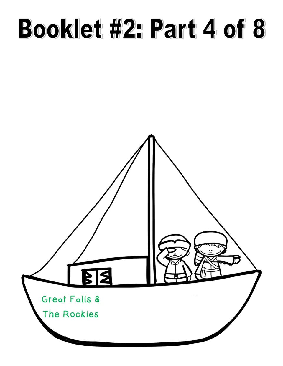 Booklet 2 sailboat page headed 'Great Falls & The Rockies', for writing about this part of the route