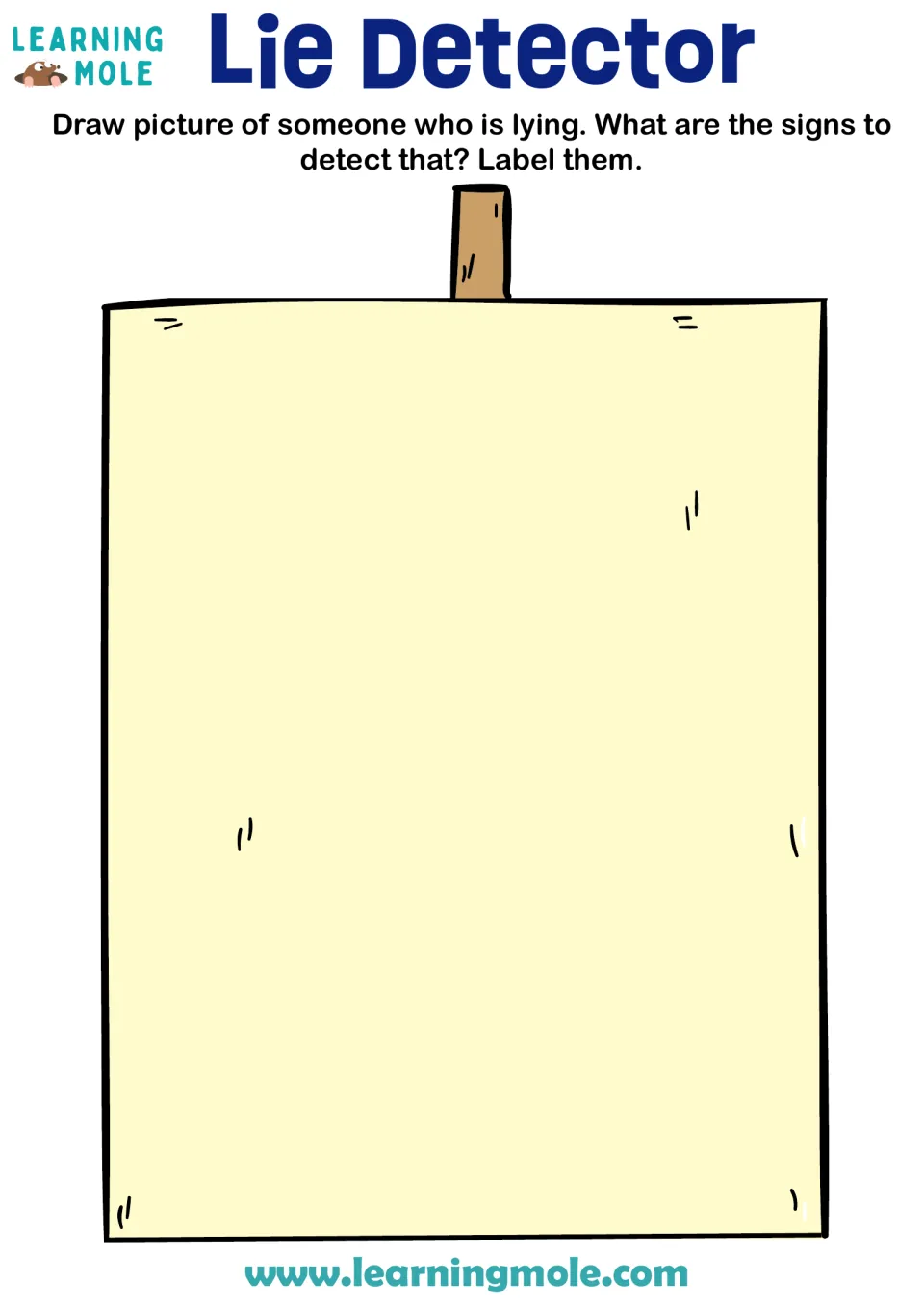 Lie Detector drawing task: students draw a person who is lying and label the visible signs that would give the lie away