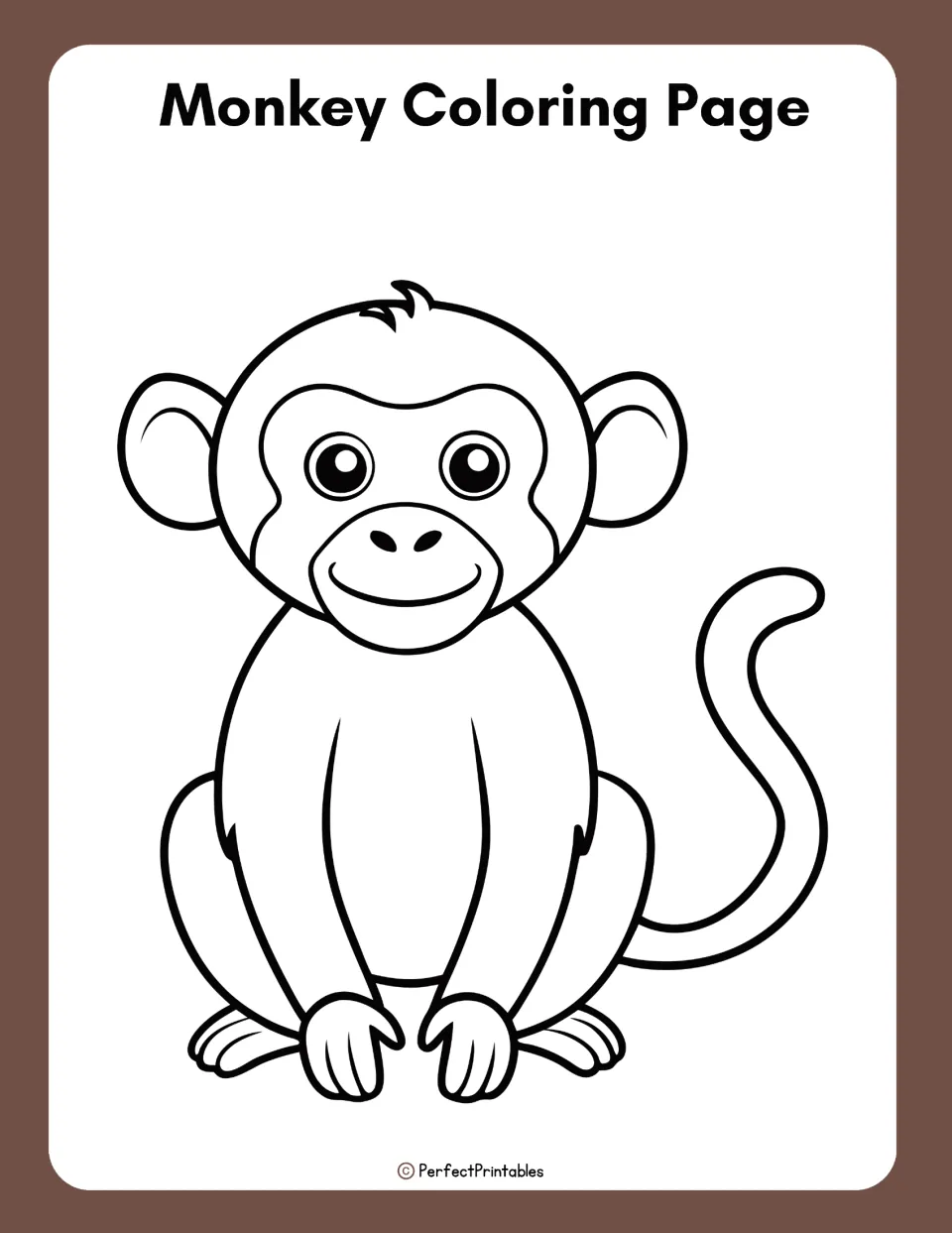Monkey coloring page in the life cycle resource featuring a seated cartoon monkey with a long curved tail