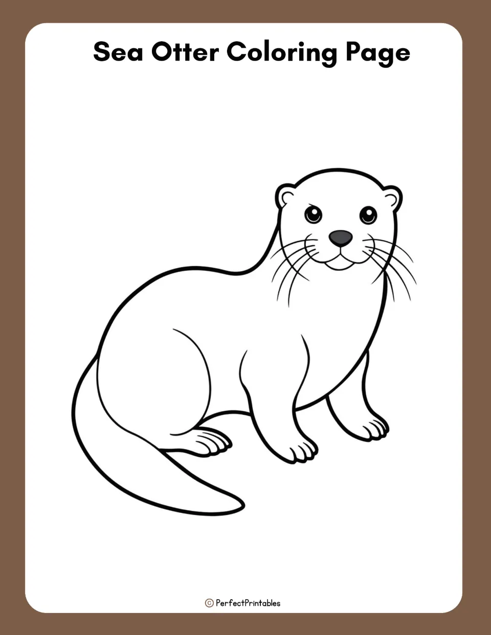 Sea otter coloring page: a large outline drawing of an otter with whiskers and a long tail for students to color
