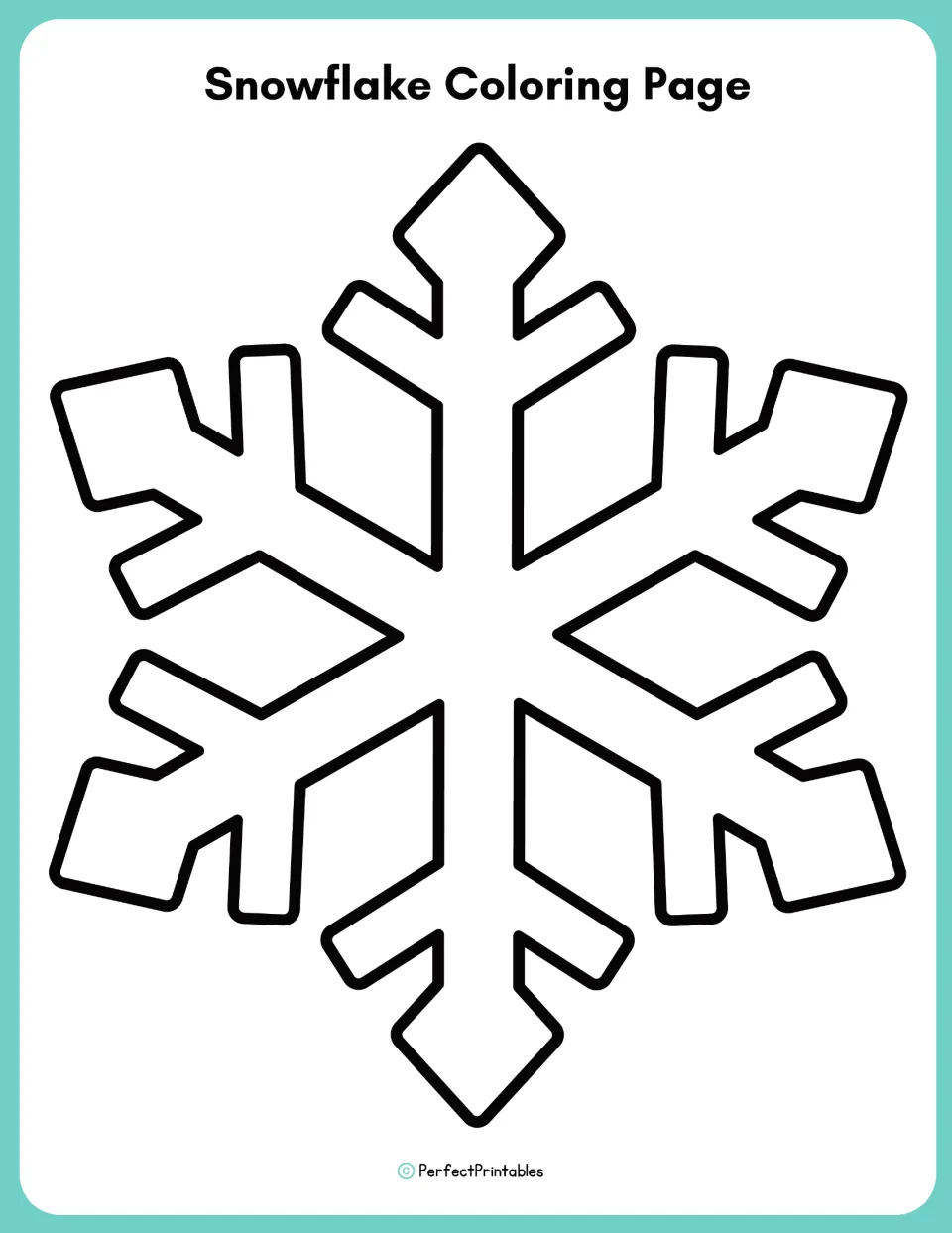 Snowflake coloring page: one large six-pointed snowflake outline for students to color in