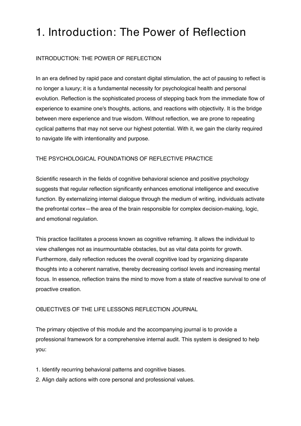 Power of reflection intro: reading on the psychology of reflective writing, cognitive reframing and the journal's aims
