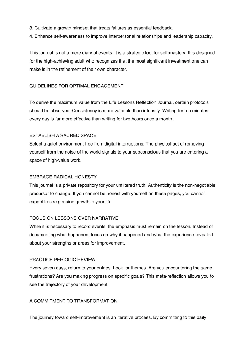 Reflection guidelines: reading lists four habits, sacred space, radical honesty, lessons over narrative and weekly review