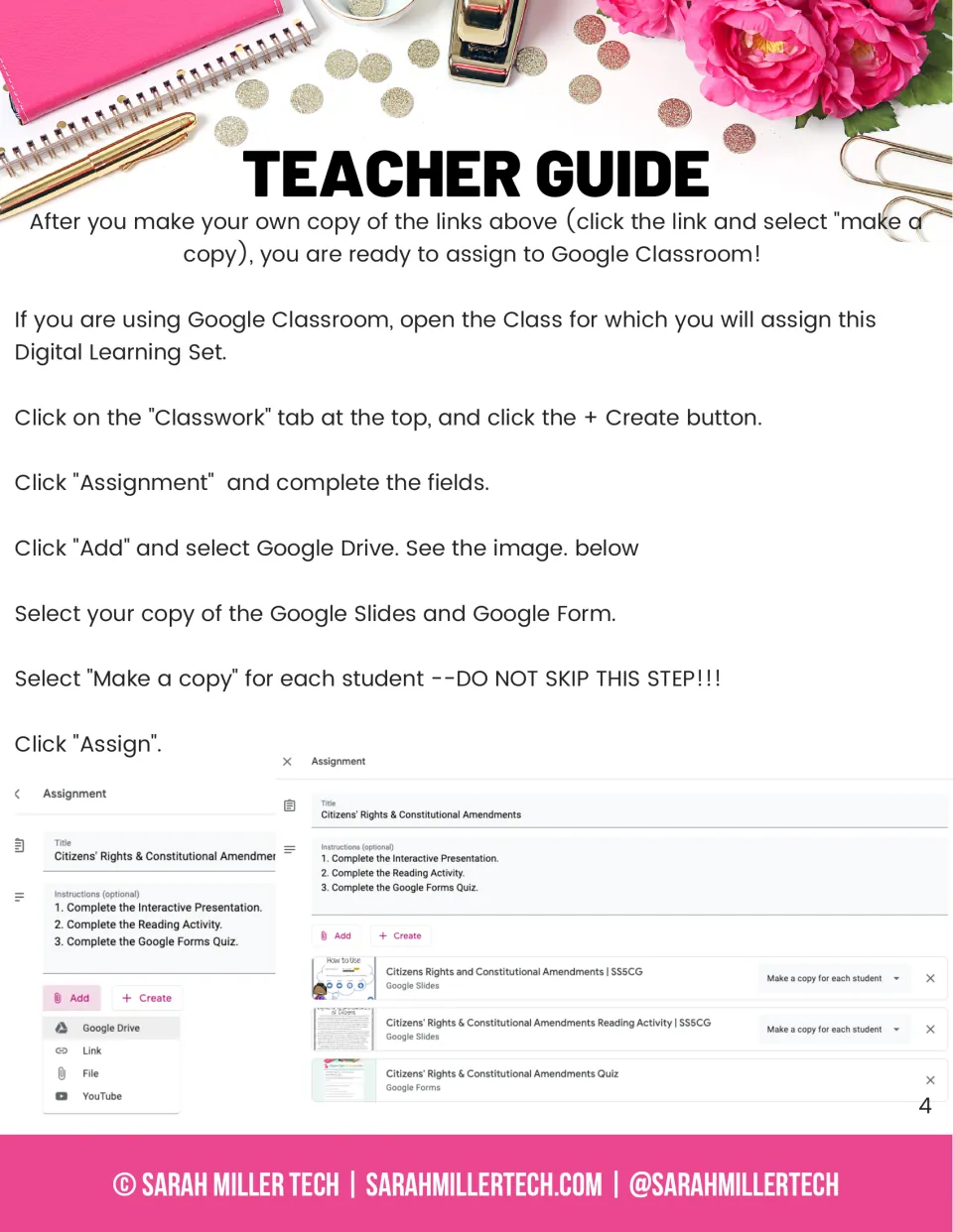 Teacher guide for assigning the digital reading set through Google Classroom and making student copies