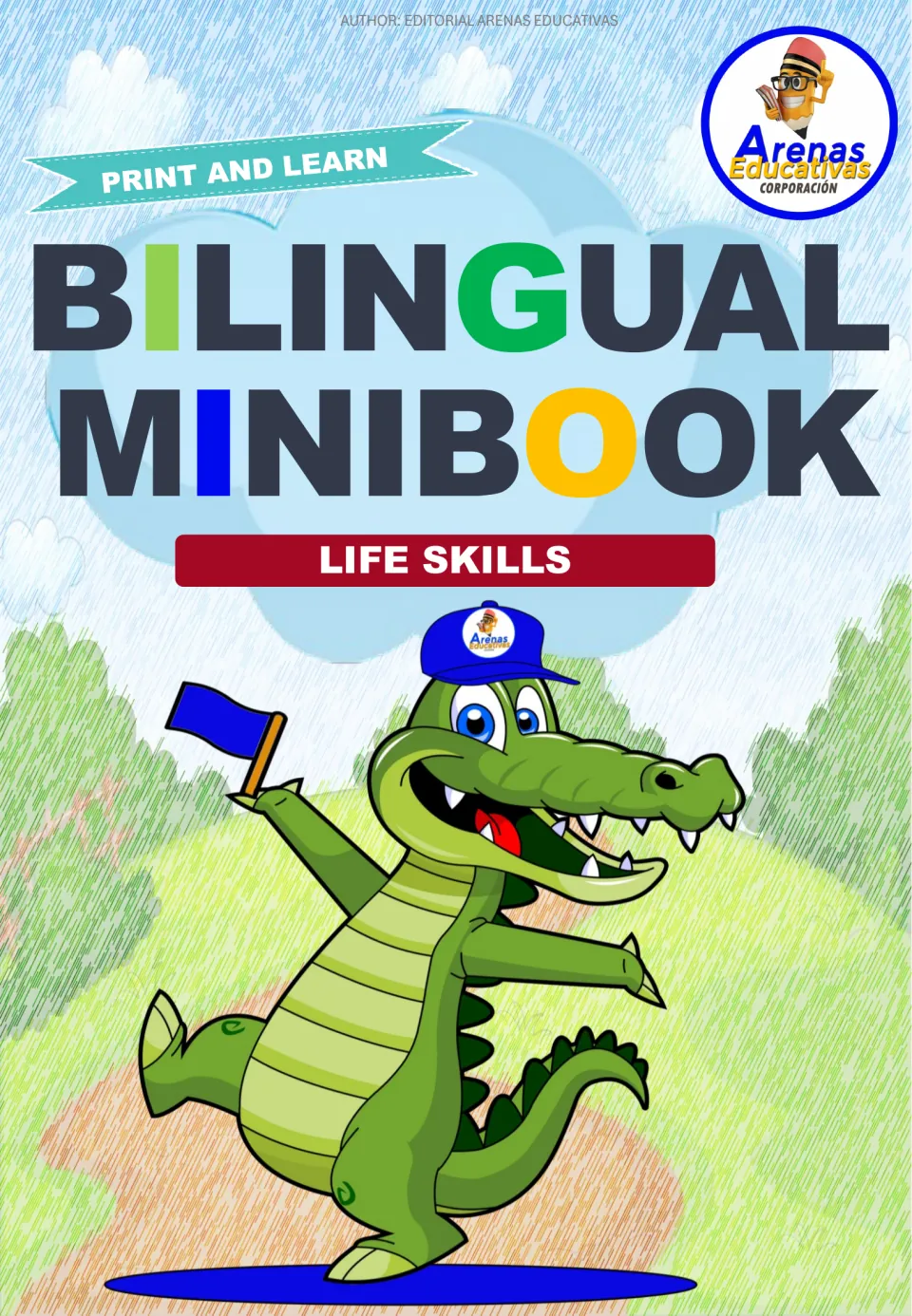 Life skills minibook cover labeled 'Bilingual Minibook' and 'Print and Learn' by Arenas Educativas