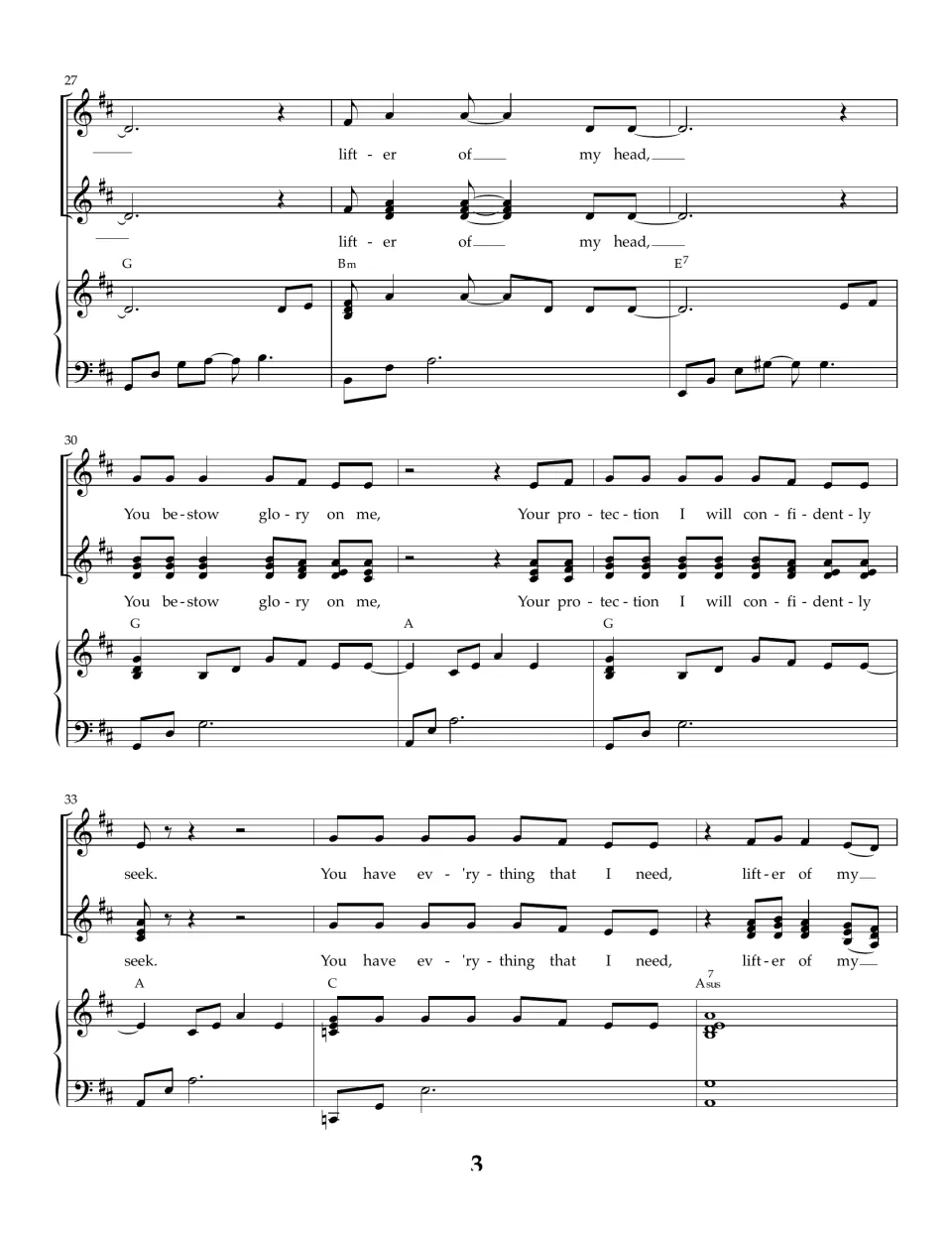 Chorus in bars 27 to 35: duet sings 'You bestow glory on me' and 'You have ev'rything that I need' with piano