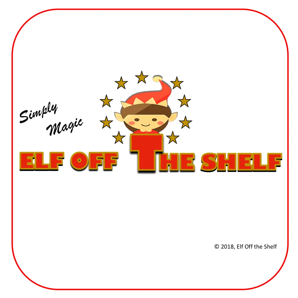 Elf Off the Shelf logo with an elf in a red hat ringed by stars, the words Simply Magic and a 2018 copyright line