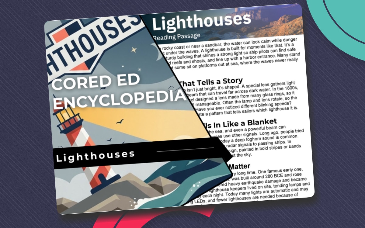 Lighthouses Reading Comprehension Passage - Cored Ed Encyclopedia preview