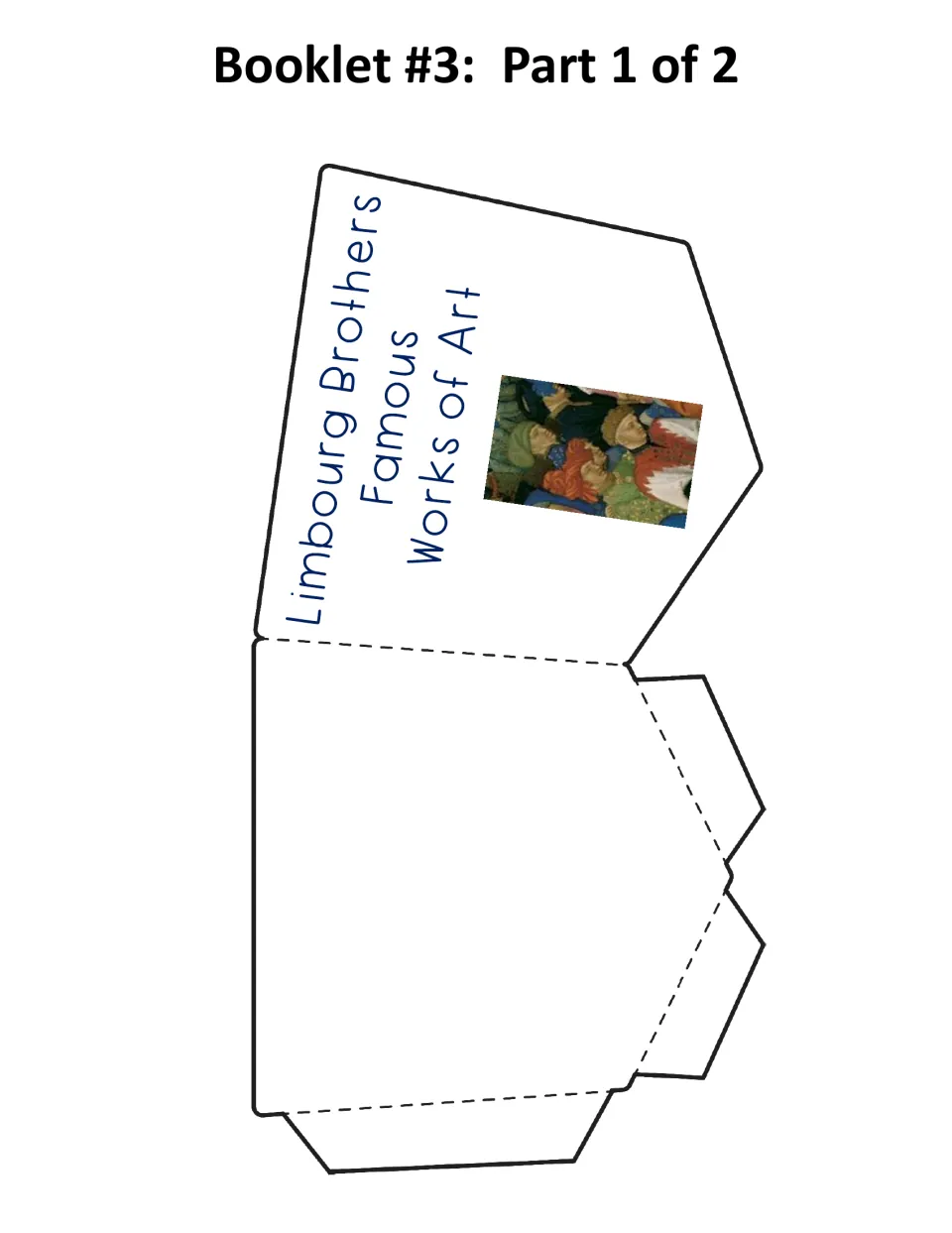 Booklet 3 pocket template titled Limbourg Brothers Famous Works of Art, with a manuscript detail on the front