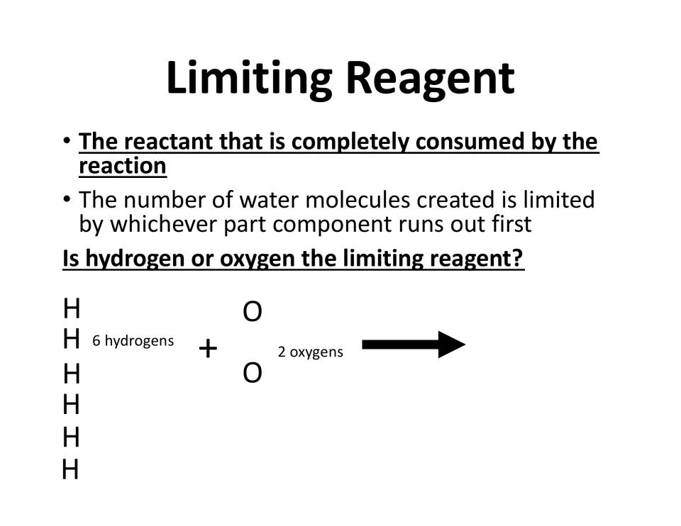 Limiting reagent definition and water formation question ask which runs out with 6 hydrogens and 2 oxygens