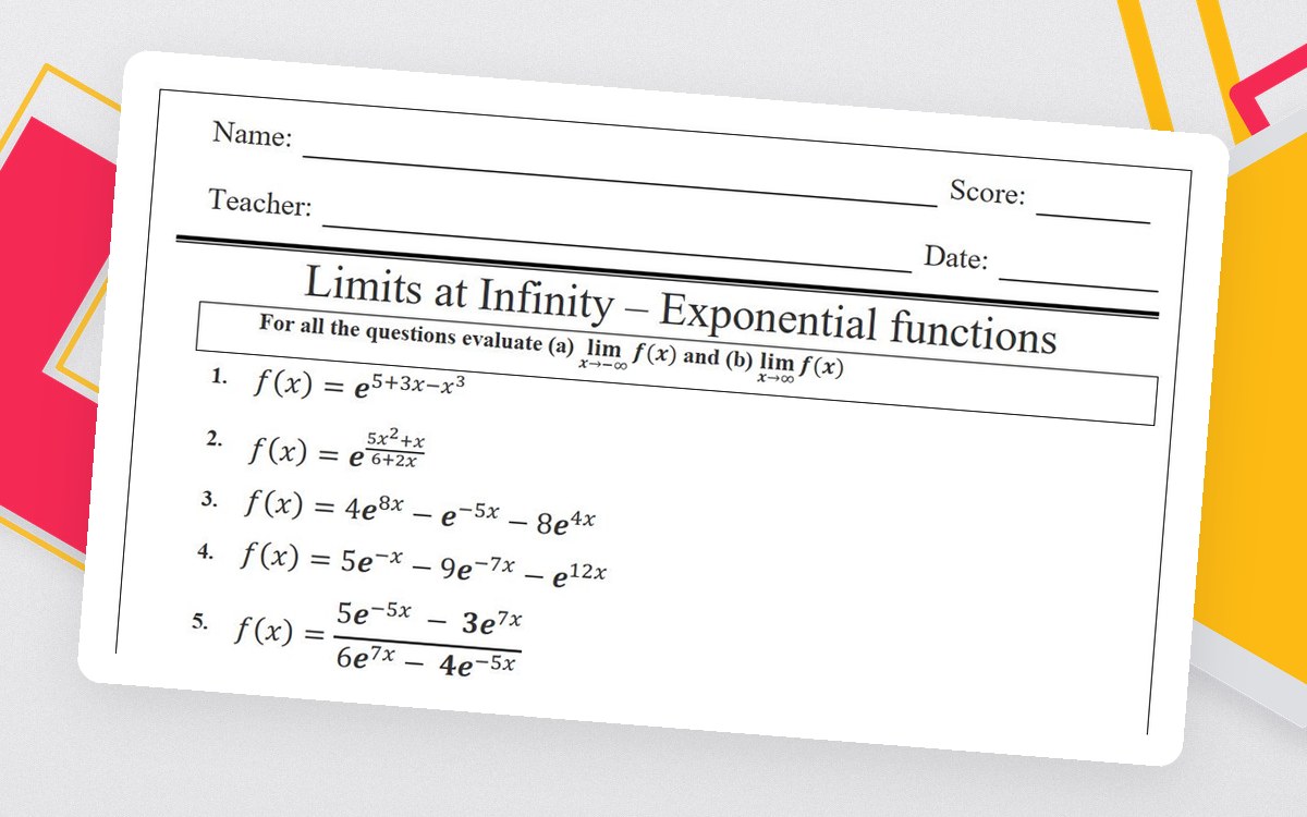 Limits at Infinity – Exponential Functions Worksheet preview
