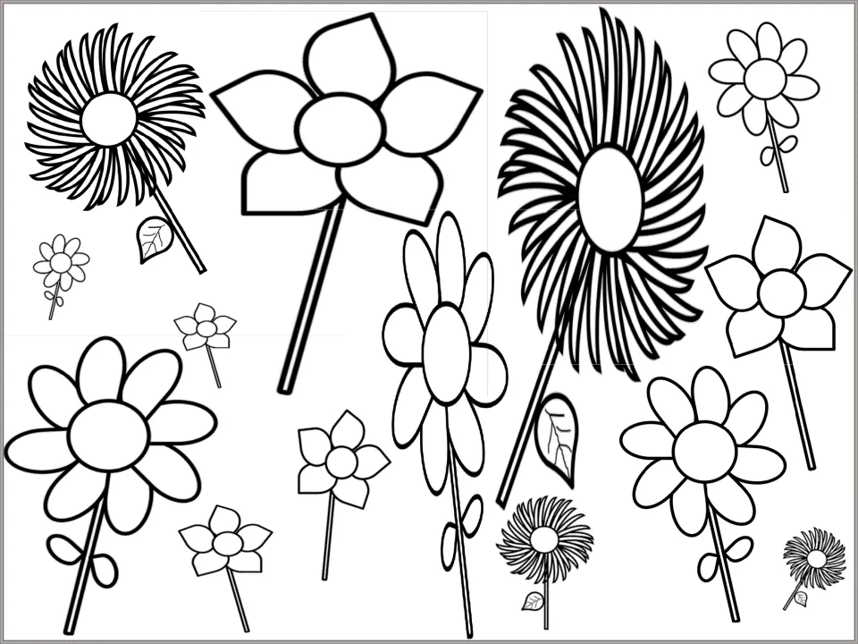 Flower drawings of many sizes, from tiny daisies to tall spiky blooms, for students to measure from stem bottom to top