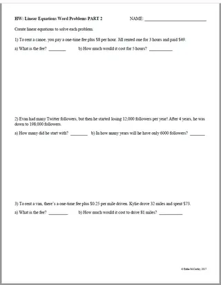 Linear Equation Word Problems – Notes + Homework – sample page 3