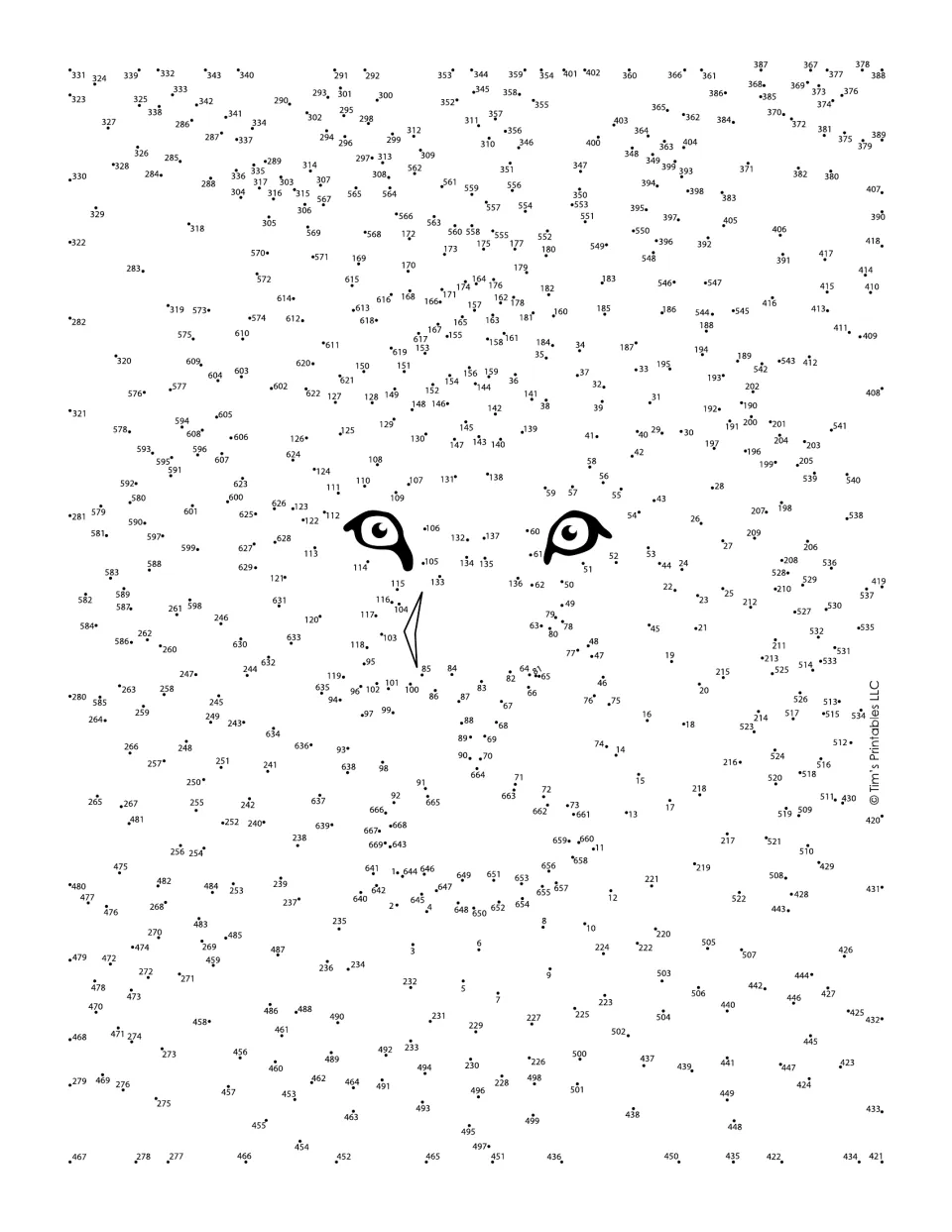 Lion face dot-to-dot: students join numbered dots from 1 past 660 in order, practising number sequencing to draw the mane