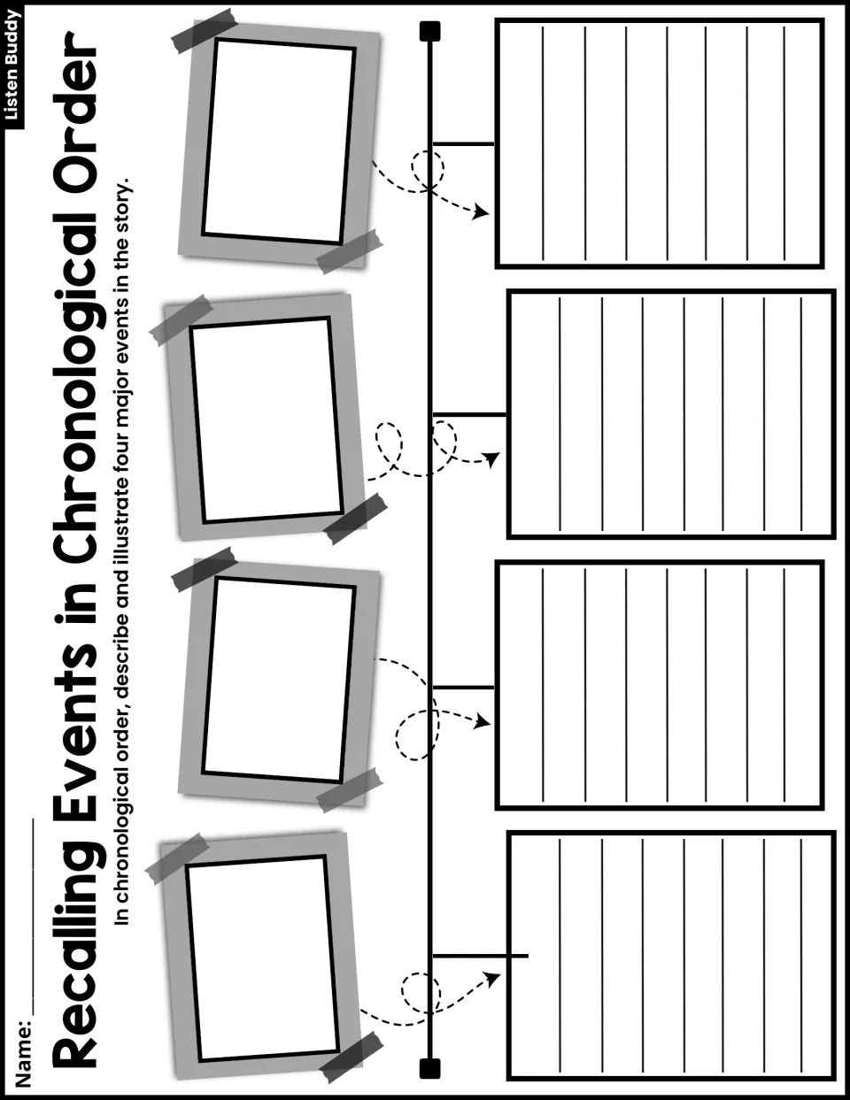 Recalling events in chronological order: students describe and illustrate four major story events along a timeline