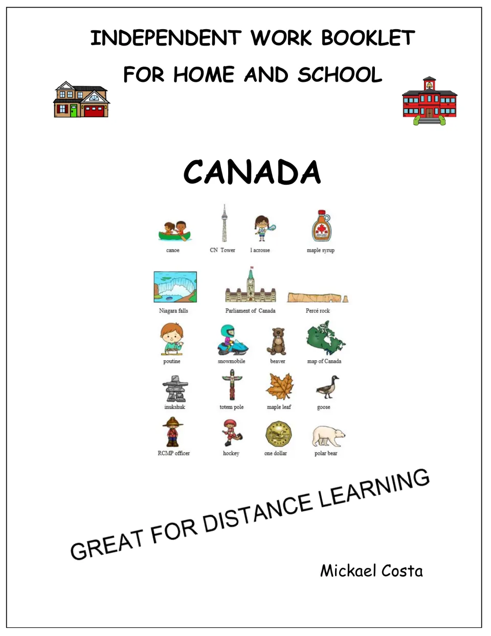 Canada booklet cover identifies independent work for home and school and names author Mickael Costa.