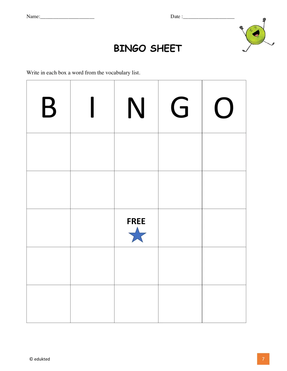 Canada vocabulary bingo activity asks students to choose words from the vocabulary list to fill their sheet.