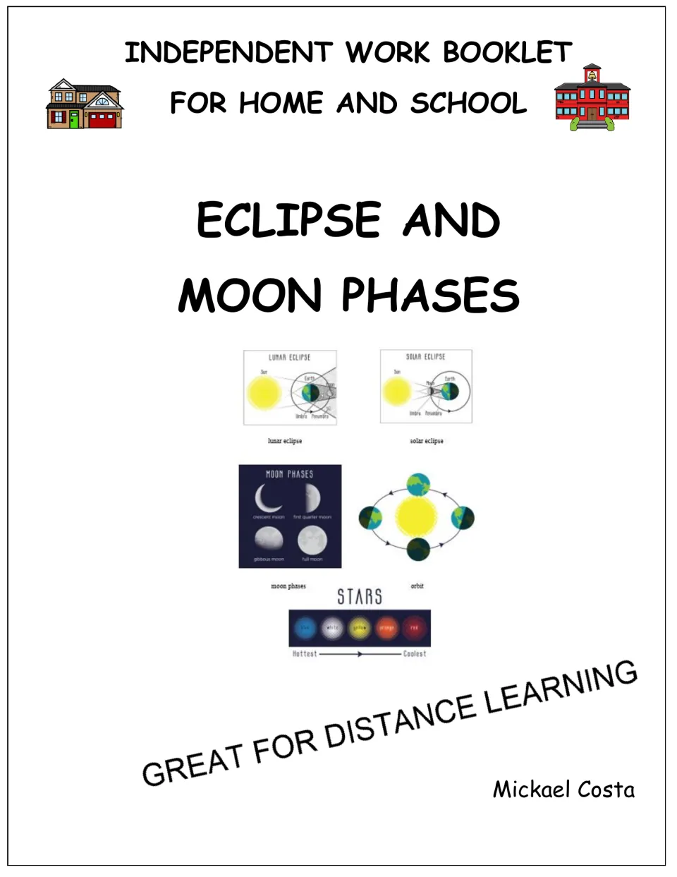 Cover of Eclipse and Moon Phases, an independent-work booklet for home and school by Mickael Costa