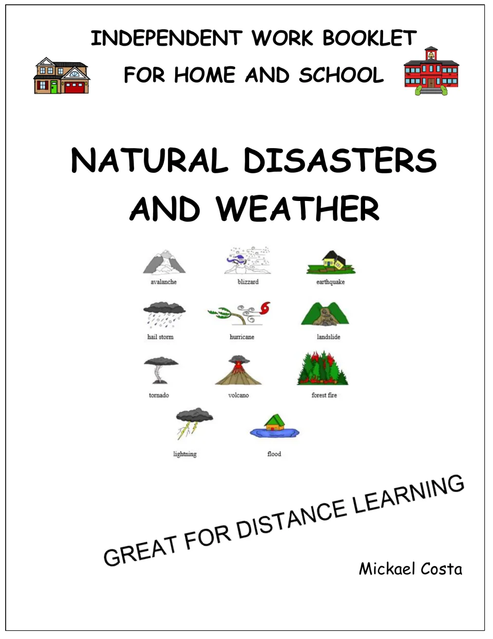 Cover of the independent weather and natural disasters booklet for home and school, by Mickael Costa