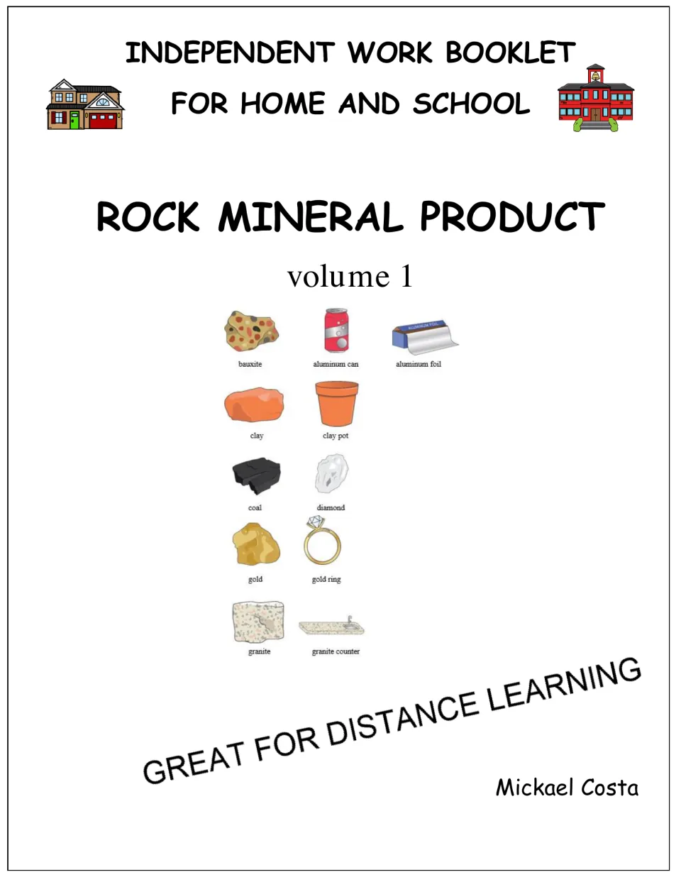 Cover of the rock and mineral products booklet, volume 1, for independent work at home and school