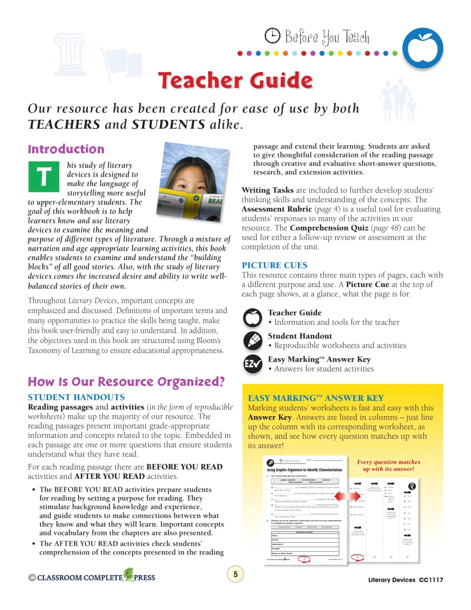 Teacher guide introduction explaining reading passages, before and after you read activities, and picture cues