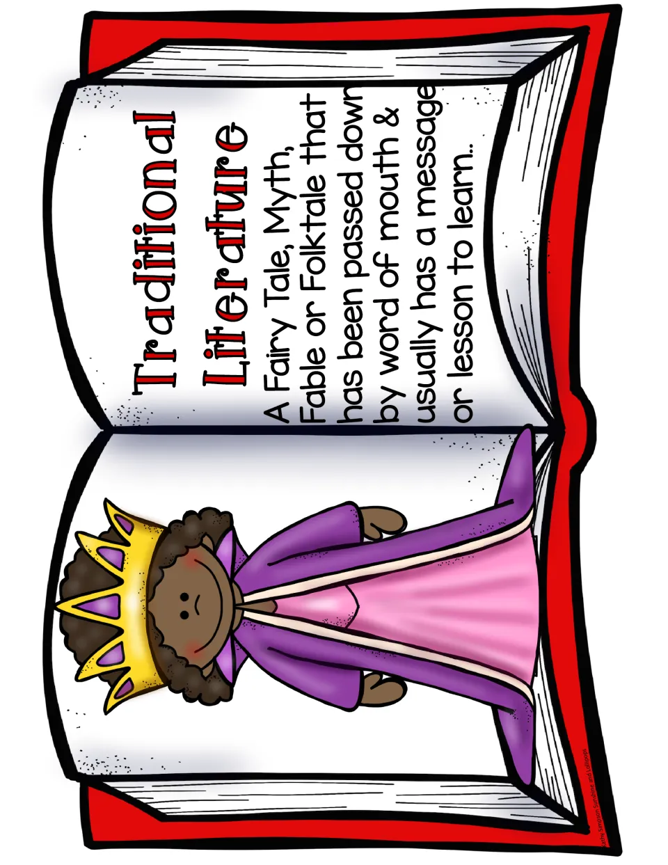 Traditional literature poster: fairy tales, myths, fables and folktales passed down by word of mouth, usually with a lesson