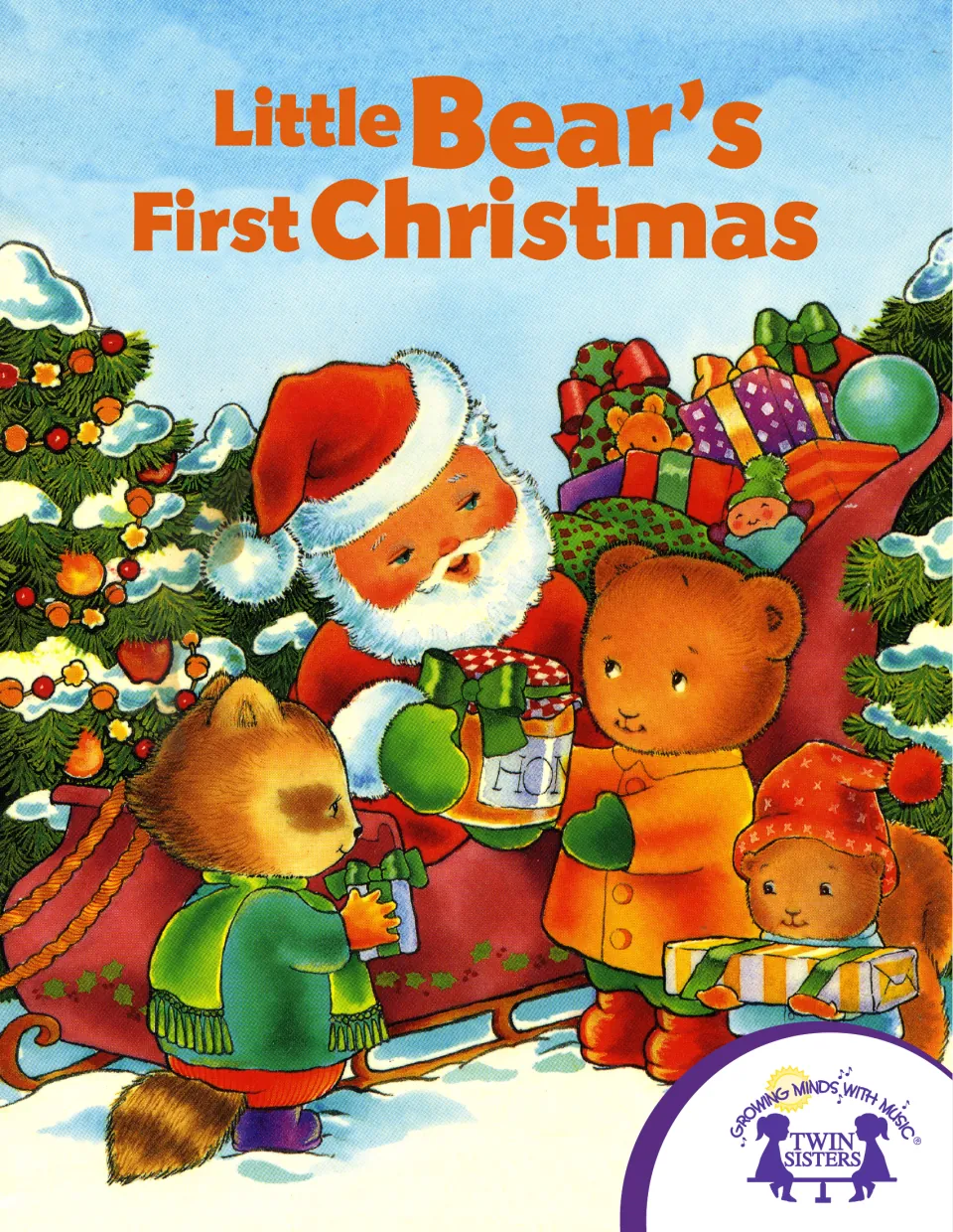 Cover of Little Bear's First Christmas: Santa hands a honey jar to Little Bear as a raccoon and squirrel hold gifts