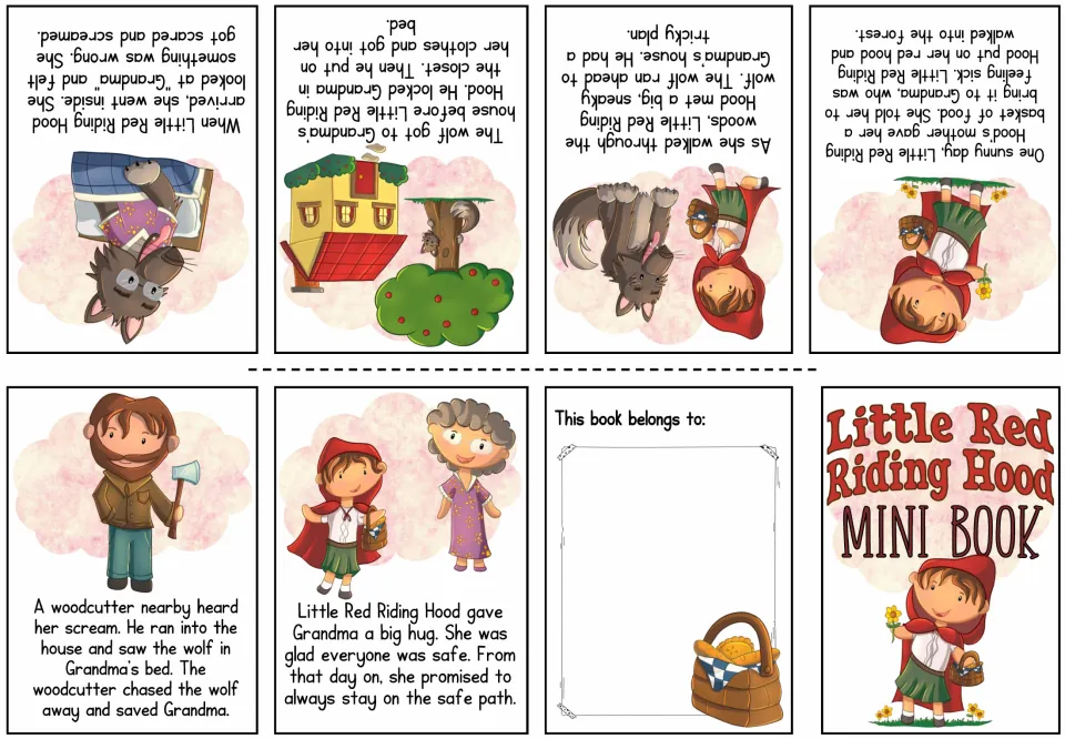 Color story mini book: six scenes follow the trip to Grandma, the wolf's trick, and the woodcutter's rescue