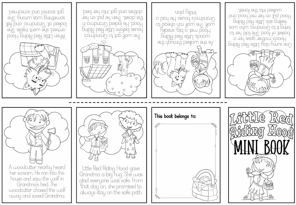 Trace-and-read mini book repeats the six story scenes with traceable text and pictures to color