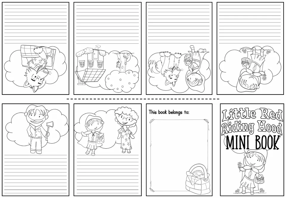 Story retelling mini book includes six fairy tale illustrations and writing space for students' own text