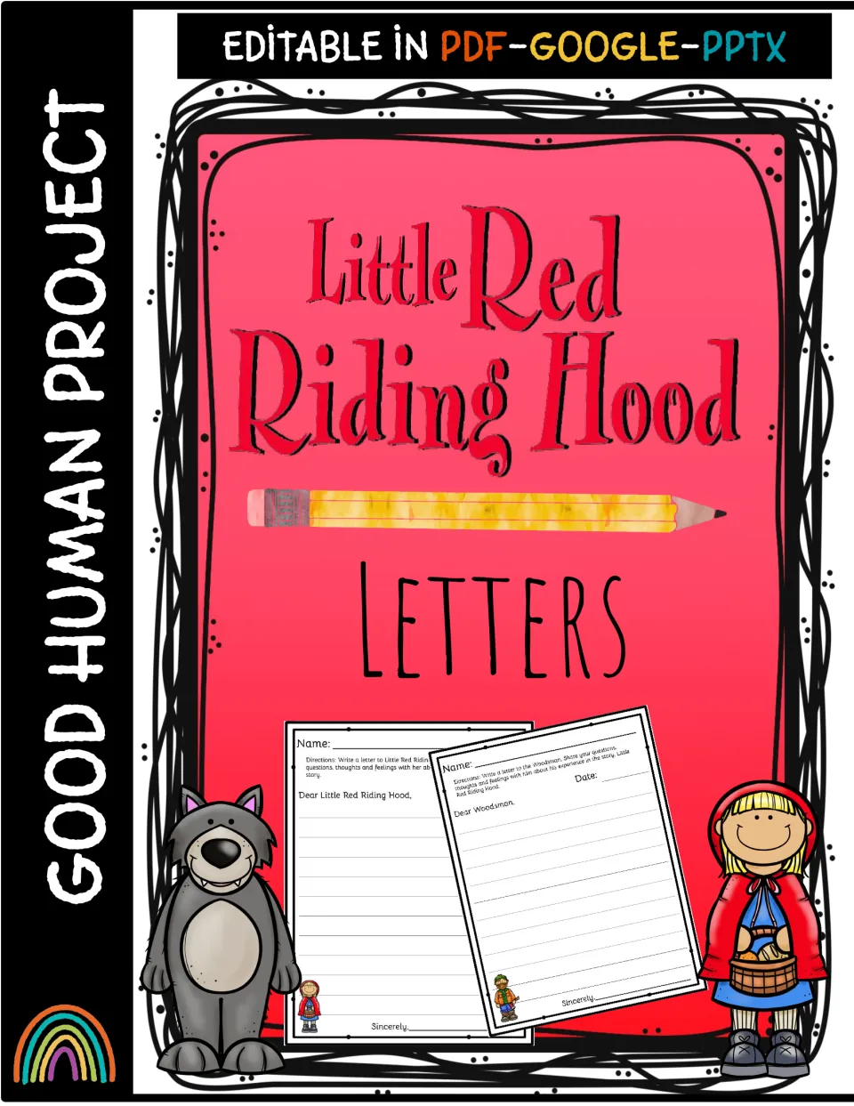 Little Red Riding Hood Letters cover from Good Human Project, editable in PDF, Google and PPTX, with sample letter pages