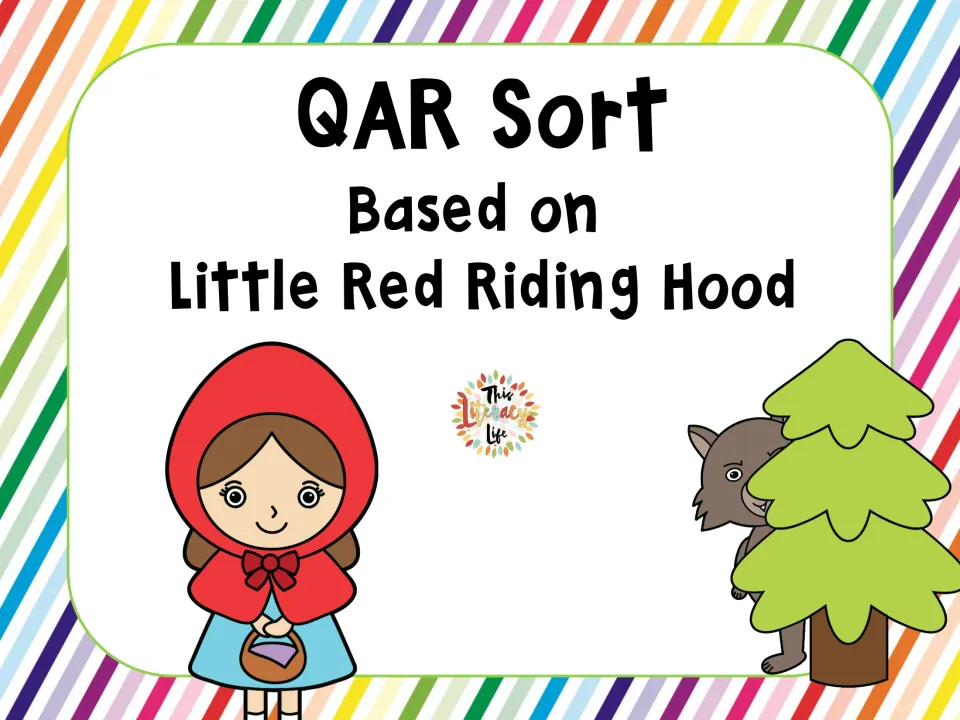 Cover: QAR sort based on Little Red Riding Hood, showing the girl with her basket and the wolf peeking from a tree