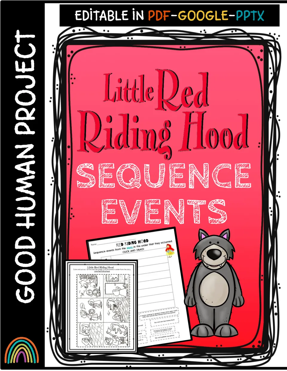 Red Riding Hood sequence events cover, editable in PDF, Google and PPTX, showing story strip and picture cut-out pages