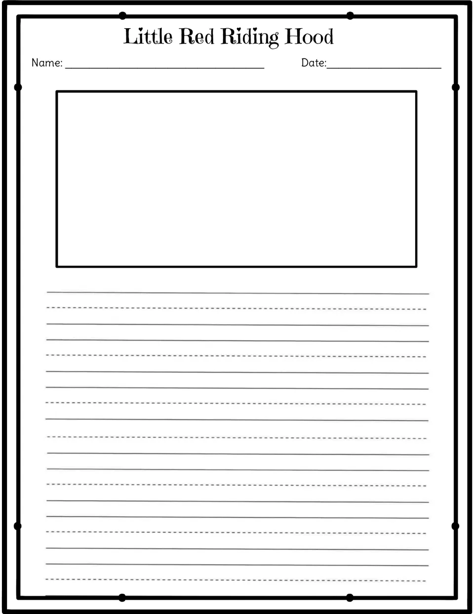 Draw-and-write response: students draw a scene from the story and write sentences about it on handwriting lines