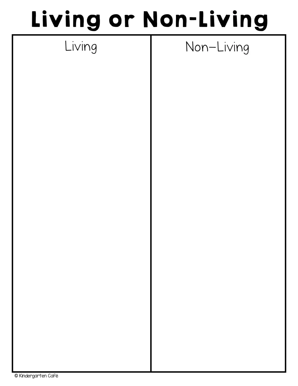 Living or Non-Living sorting chart provides Living and Non-Living categories for organizing the picture cards