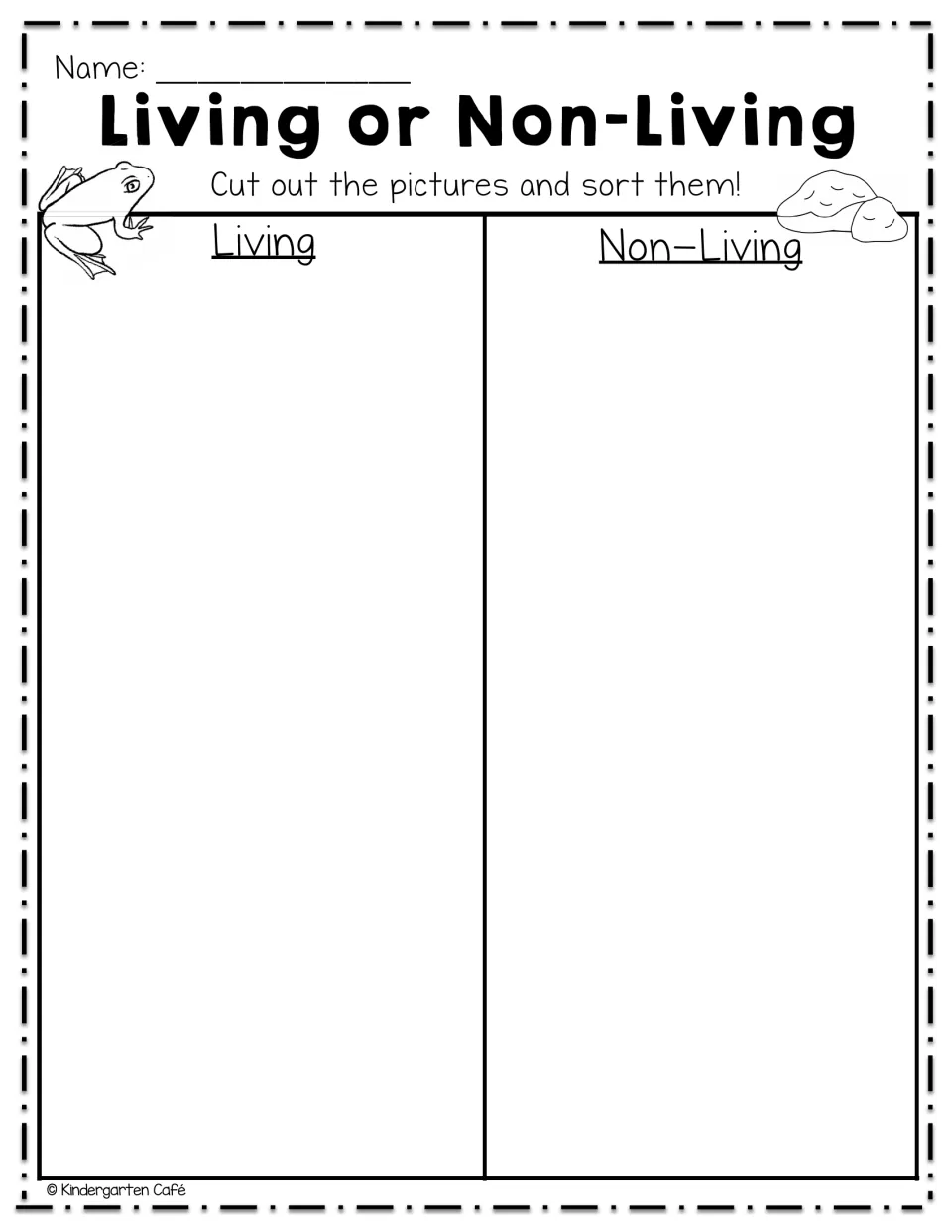 Student sorting sheet directs children to cut out pictures and sort them into Living and Non-Living categories