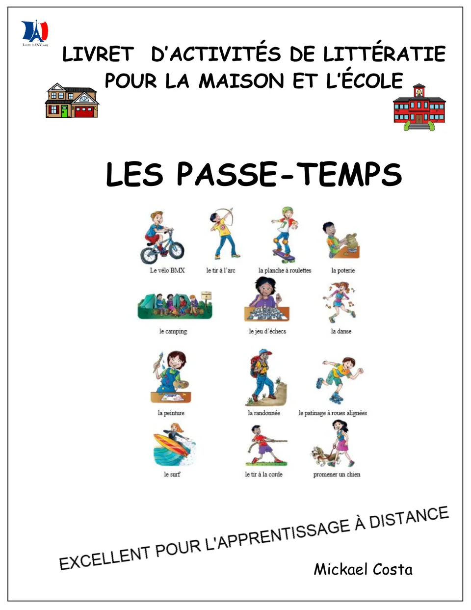 French hobby activity booklet cover: Les passe-temps (hobbies), for literacy practice at home and school