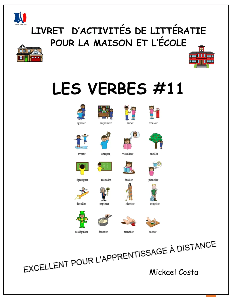 French verb activity booklet cover: Les verbes #11 by Mickael Costa, for literacy work at home and school
